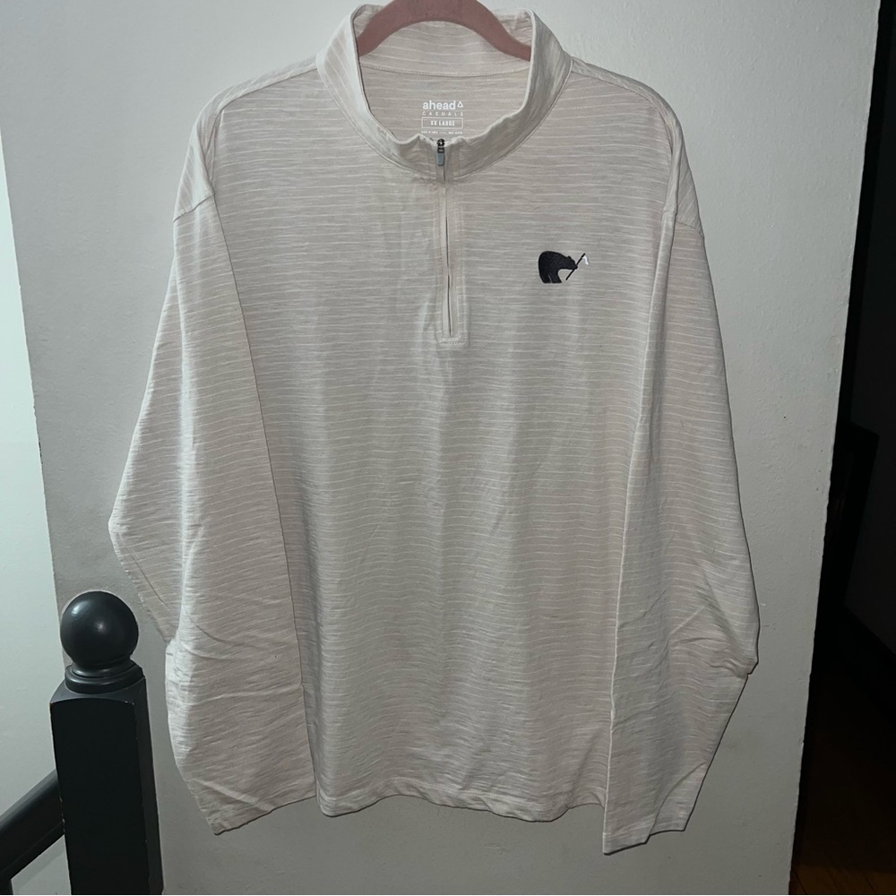 AHEAD Cream/White Striped 1/4 Zip Embroidered Golf Pullover Size XXL